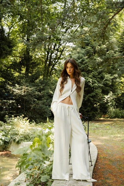 Cotton Set: Zip-Up Cardigan and Trousers