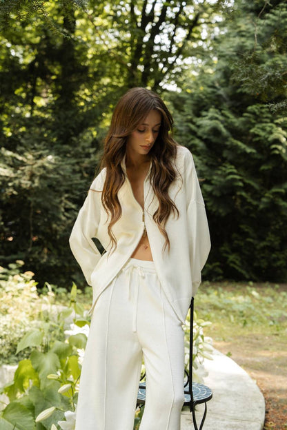 Cotton Set: Zip-Up Cardigan and Trousers