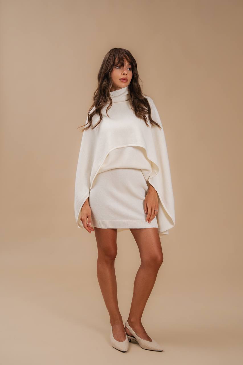 Lambswool Cape, Milk — full length — SHEVCHENKO