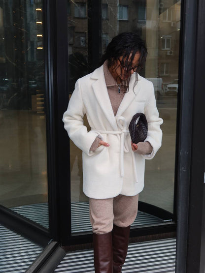 Textured Alpaca Wool Jacket, Milky — front — SHEVCHENKO
