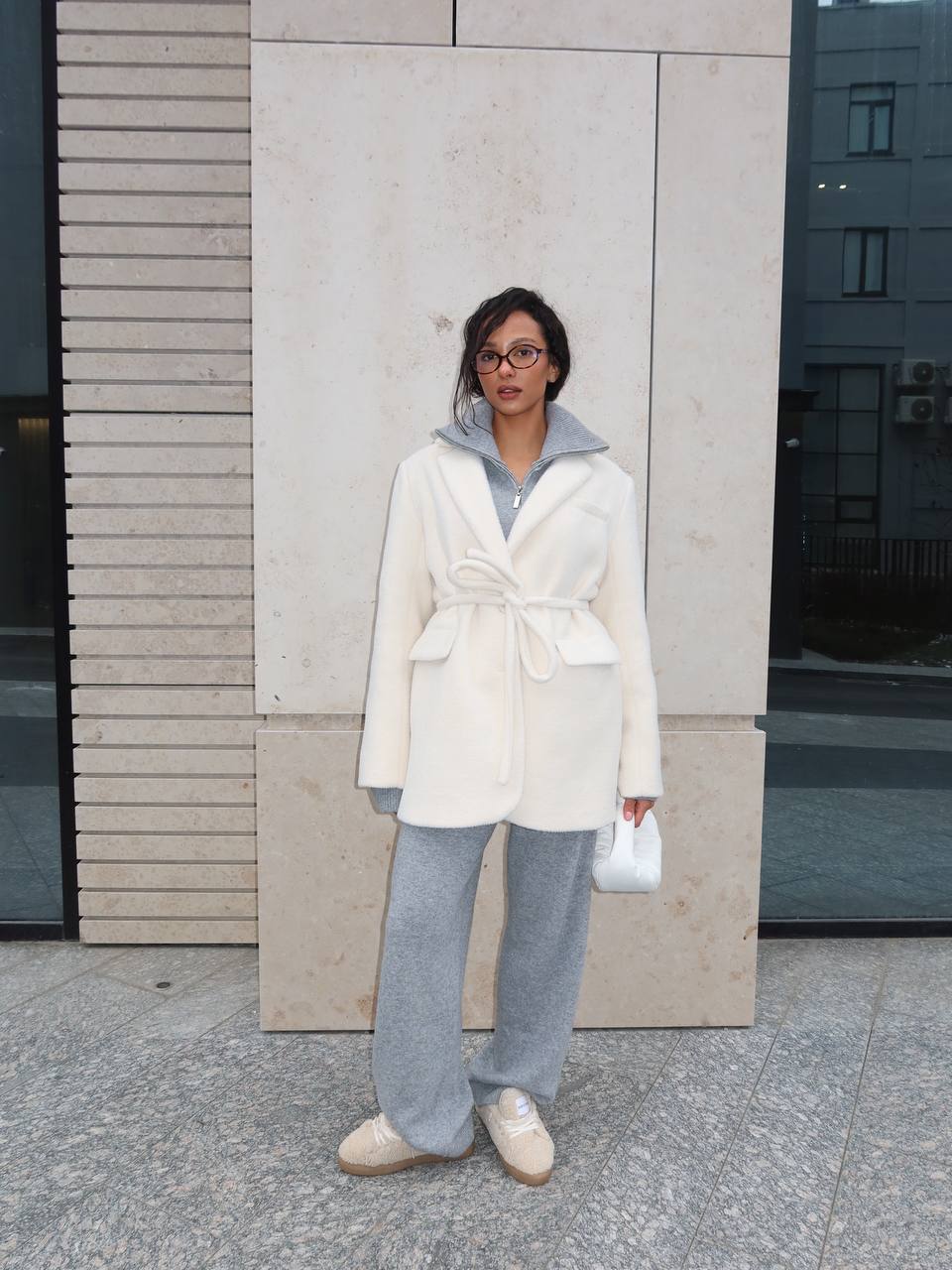 Textured Alpaca Wool Jacket, Milky — front — SHEVCHENKO
