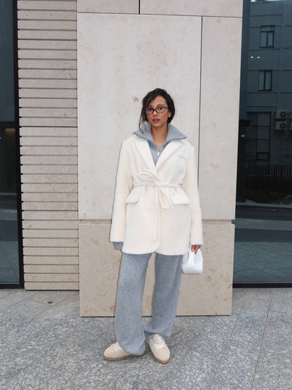 Textured Alpaca Wool Jacket, Milky — front — SHEVCHENKO