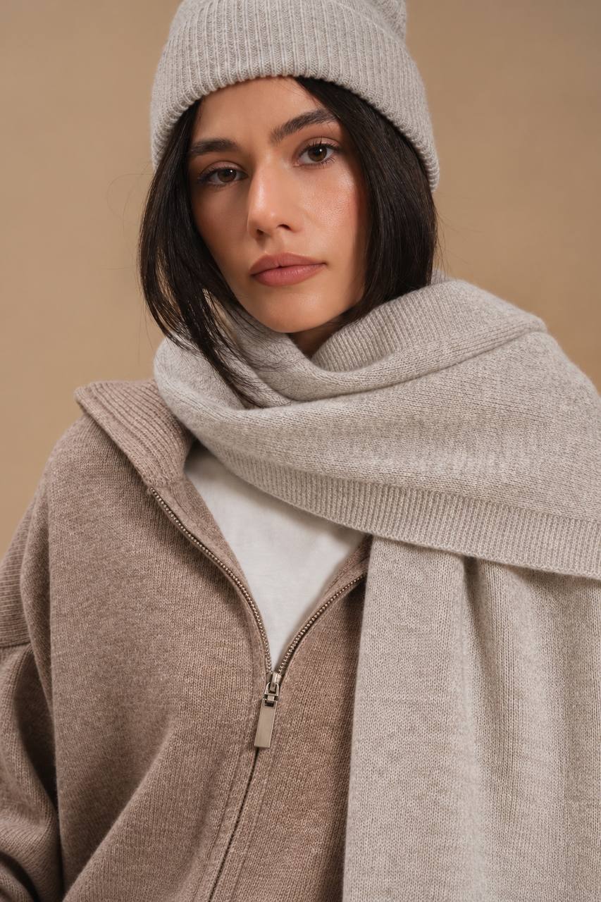 Scarf, light beige — side view — SHEVCHENKO