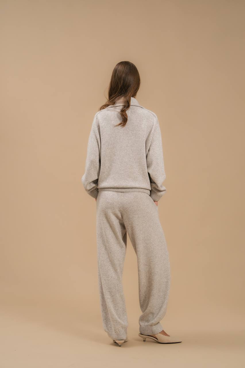 Lambswool Set: Zip-Neck Polo Sweater and Cuffed Trousers — back — SHEVCHENKO