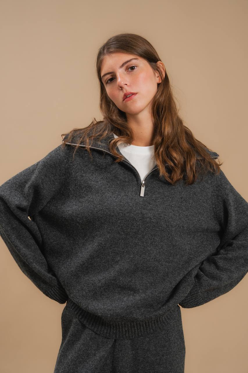 Lambswool Set: Zip-Neck Polo Sweater and Cuffed Trousers — look — SHEVCHENKO