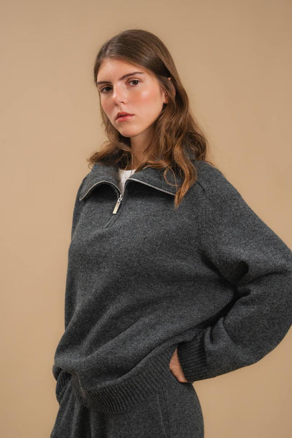 Lambswool Set: Zip-Neck Polo Sweater and Cuffed Trousers — side — SHEVCHENKO