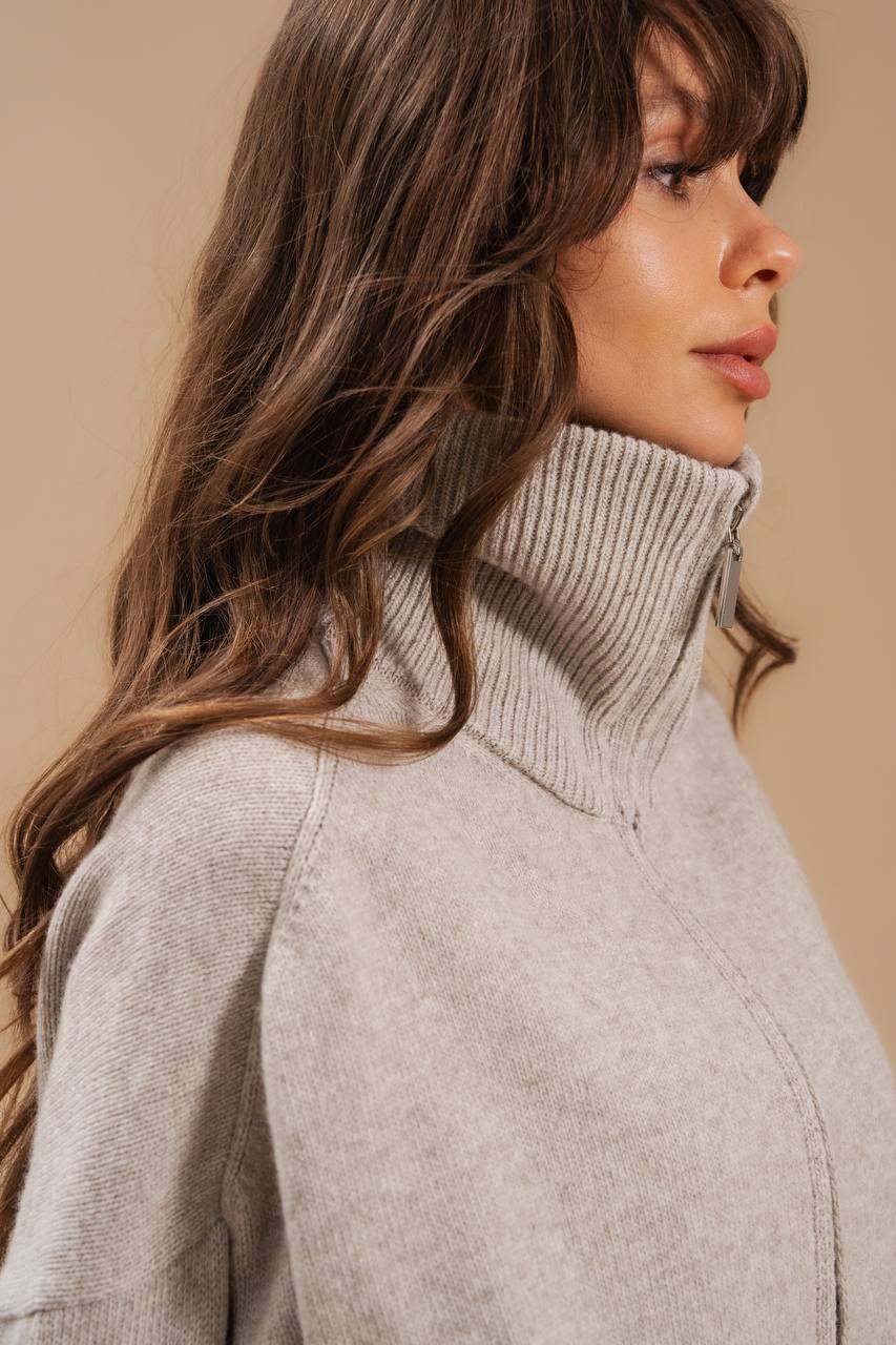 Lambswool Set: Zip-Up Cardigan and Trousers — collar — SHEVCHENKO