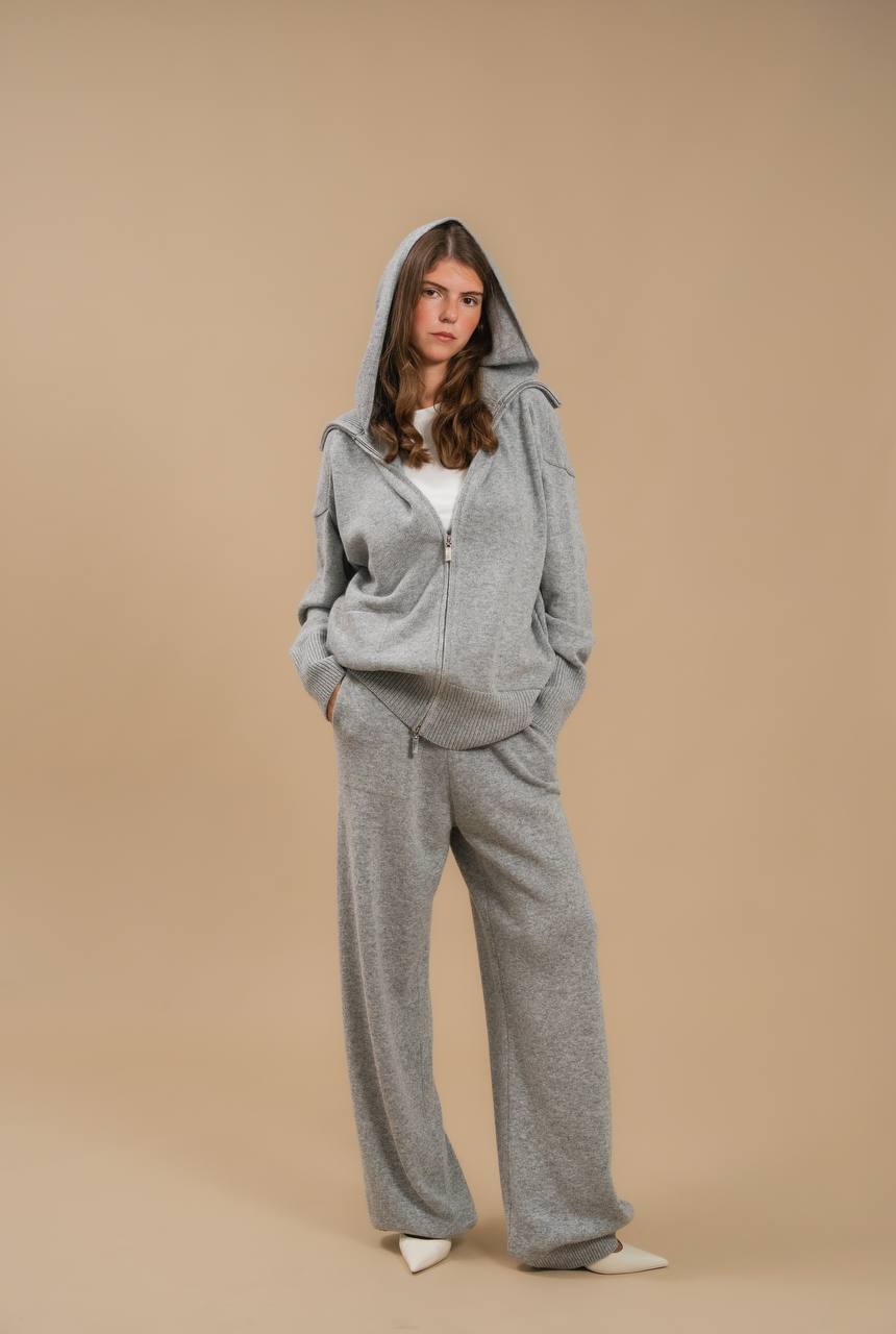 Lambswool Set: Zip-Up Hooded Cardigan — full length — SHEVCHENKO