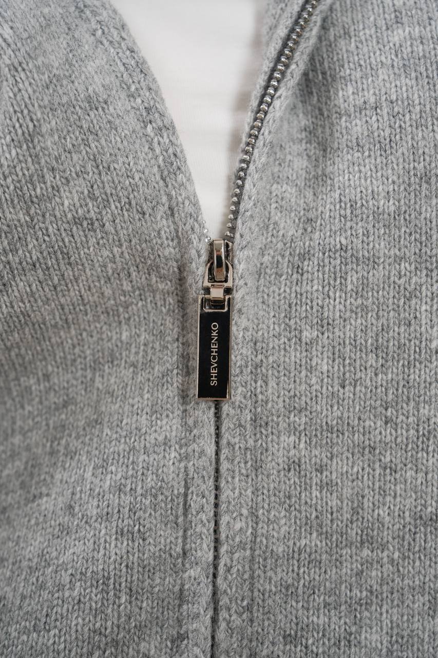Lambswool Set: Zip-Up Hooded Cardigan — zipper detail — SHEVCHENKO