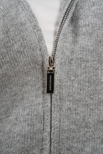 Lambswool Set: Zip-Up Hooded Cardigan — zipper detail — SHEVCHENKO