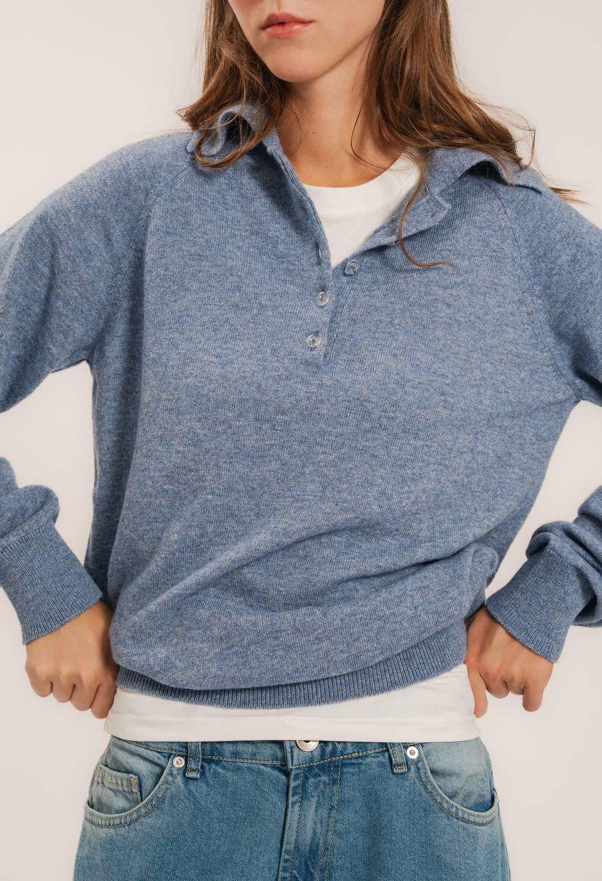 Lambswool Polo Sweater — close-up — SHEVCHENKO
